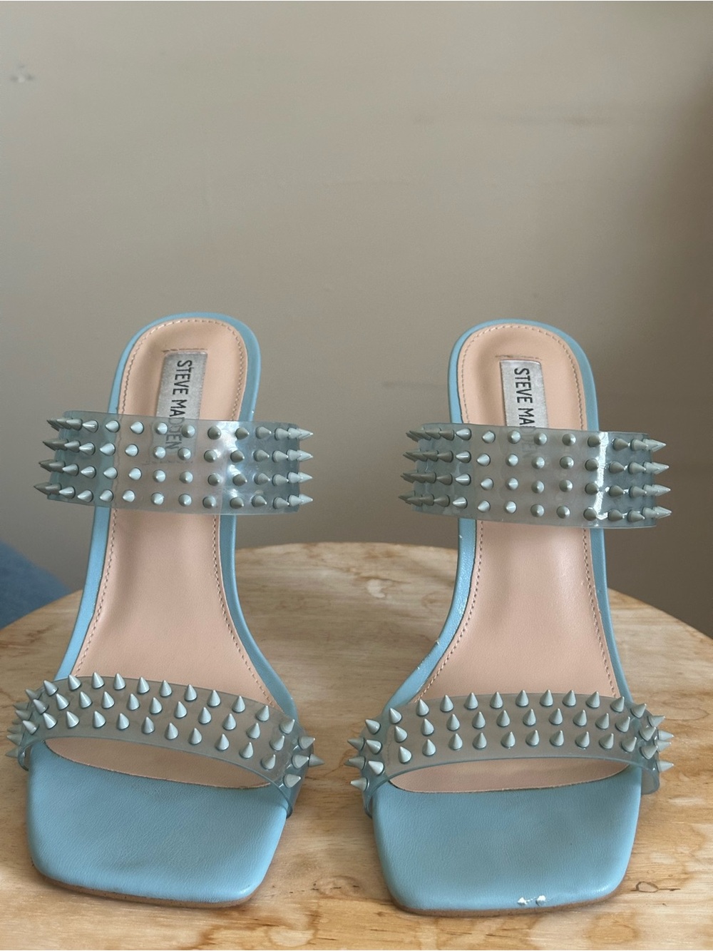 Steve Madden Powder Blue Studded Slide Heels